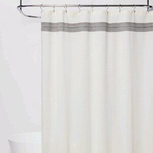 Threshold striped fringe shower curtain